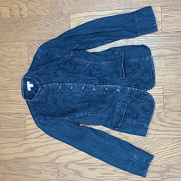 Coldwater Creek Floral Embroidered Denim Jacket Size 10 - Picture 1 of 5